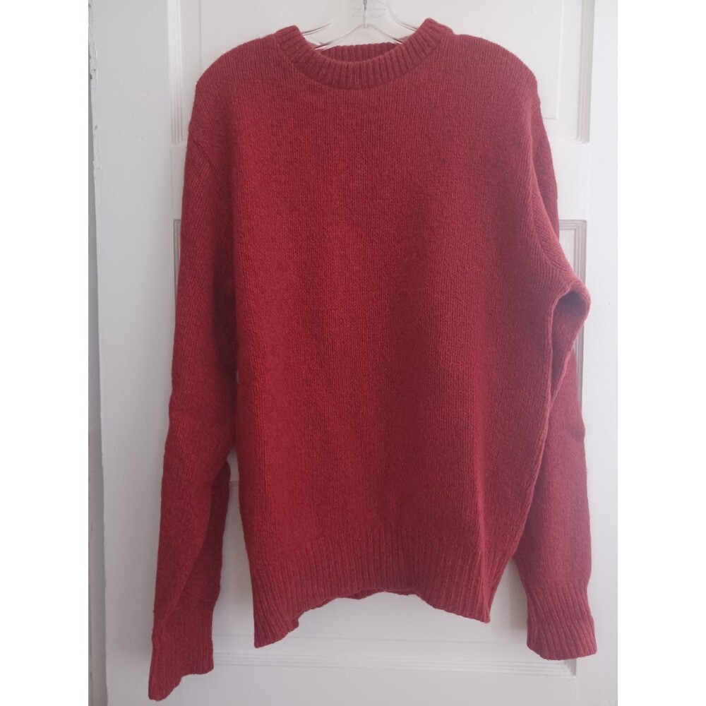 LL Bean vintage red rag wool sweater mens L classic warm crewneck pullover Maine